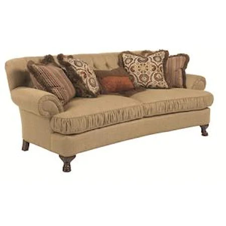Traditional Conversation Sofa with Ruched Cushions and Cabriole Legs